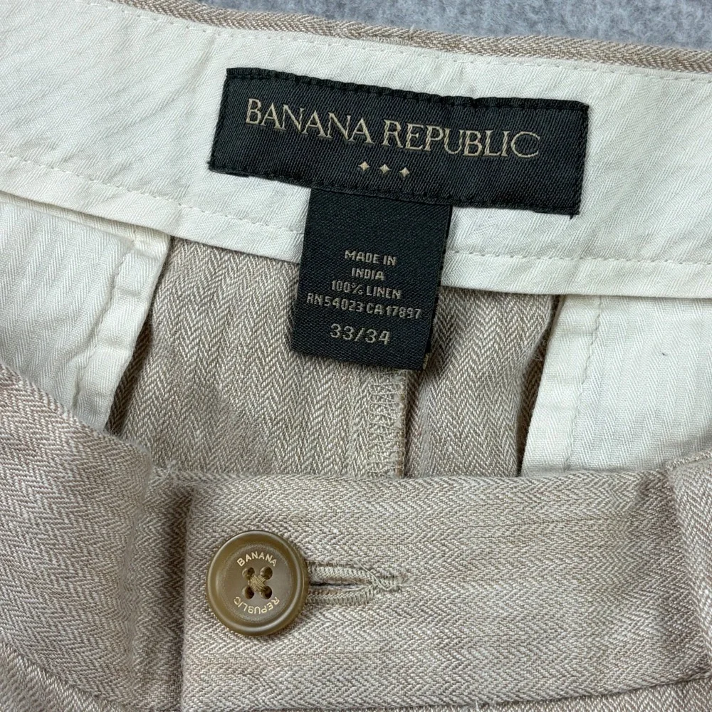 Banana Republic Pants Mens 33x34 Flax Linen Herringbone Baggy Wide Leg Chino Y2K